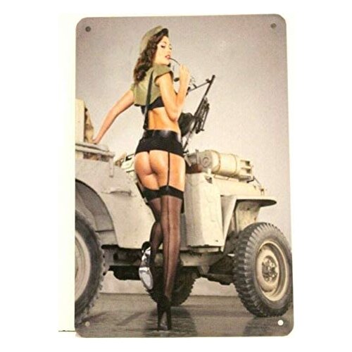 Bernice Sexy Army Soldier Pinup Girl Tin Poster Sign Photo Vintage Style Man Cave Garage Farmhouse Home Decor