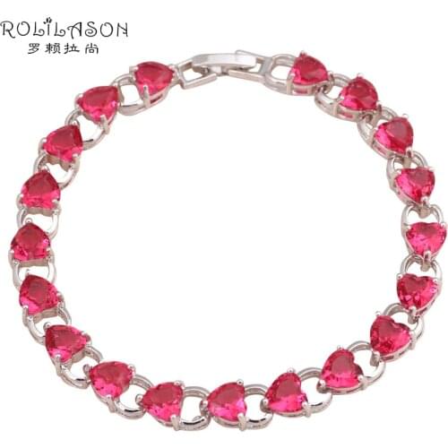 ROLILASON romantic design Heart shape rose red crystal zircon silver Bracelets graceful gift for women fashion jewelry TBS766