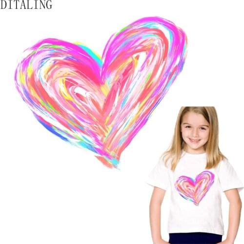 Colorful Heart Patch On Clothing DIY Kids T-Shirt Thermal Sticker On Clothes Fashion Girl Heat Transfer Patch Iron Sticker Decal
