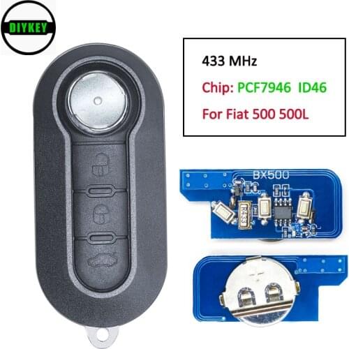 DIYKEY 433MHz PCF7946 ID46 Chip LTQF12AM433TX Replacement 3 Button Flip Remote Car Key Fob for Fiat 500 500L
