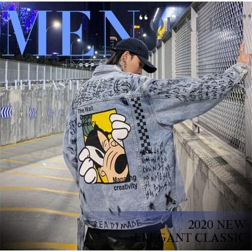 Denim Racer Baseball Jacket Hip Hop Mens Harajuku Streetwear Anime Korean Printed Bomber Autumn Cotton Jacket Coat Jean Japan