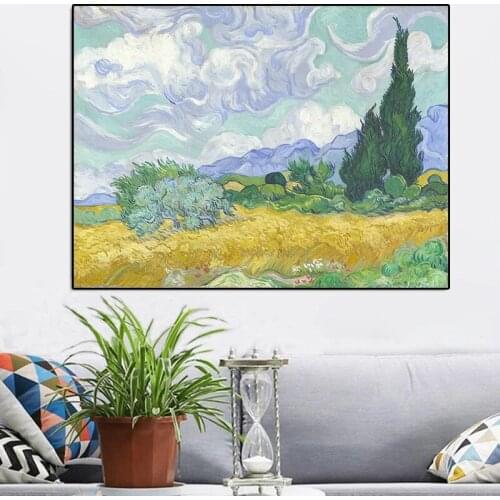 100% Hand Painted Wheat Field with Cypress Impression Van Gogh Oil Painting on Canvas Oil Painting Wall Art Pictures Frameless