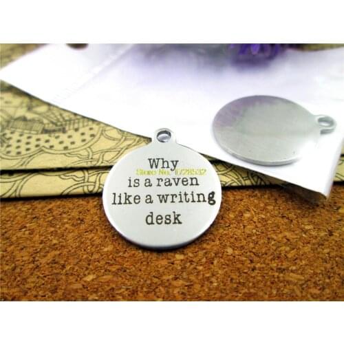 20pcs--20mm stainless steel circle round " is a reven like a writing desk"one side DIY Charms Pendants