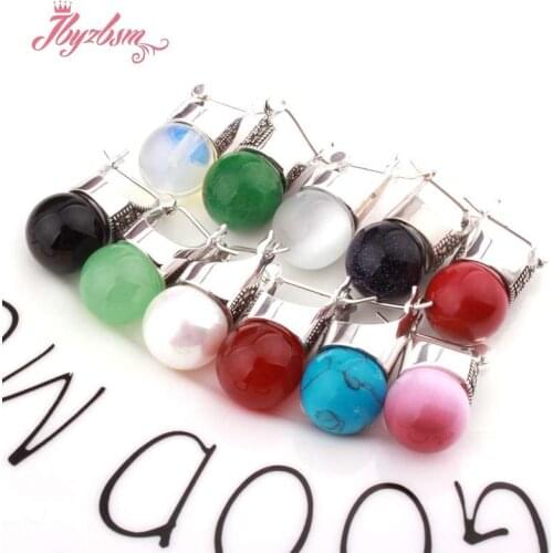 12mm Round Ball Opal Turquoises Sandstone Stone Beads Tibetan Silver Trendy Fashion Earring 1 Pair For Woman Gift Free Shapping