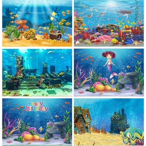 Laeacco Summer Underwater Ruins Fish Photography Backgrounds Vinyl Scenery Photophone Photographic Backdrops For Photo Studio
