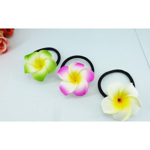20 New green+rose+white color Foam Hawaiian Plumeria flower Frangipani Flower bridal hair bands elastic bands 4.5cm