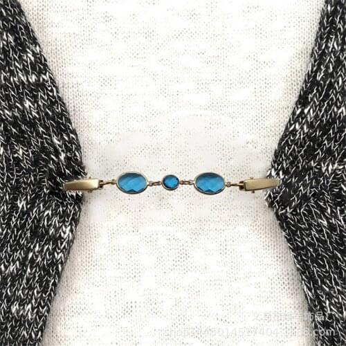 Fashion Women Crystal Rhinestone Sweater Shawl Clips Cardigan Collar Metal Pin Brooch Clip Holder Wedding Christmas Gift