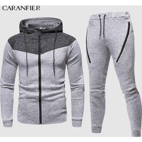 CARANFIER Fashion Sports Mens Suit Gym Fitness Workout Sportswear 2PCS Sets Sports Casual Zipper Hoodie Top Jogger Sweatpants