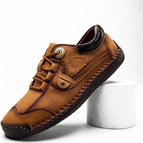 Handmade Men Casual Shoes Fashion Sneakers Leather Mens Loafers Moccasins Breathable Slip on Boat Shoes Big Size 48