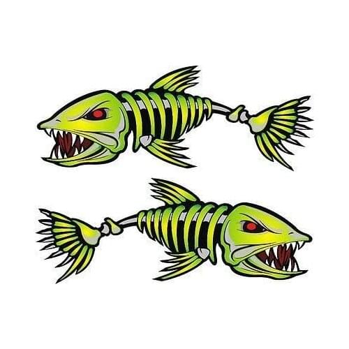 2X Fish Bones Skeleton Car Sticker Personalized Fishing Decal Motorcycle Auto Accessories Decoration PVC, 12cm*12cm