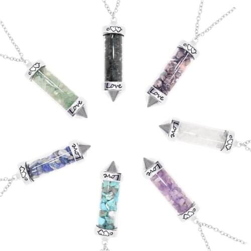 Natural Amethyst Pendant Necklace Quartz Turquoise Gravel Crystal Wishing Bottle Love Jewelry for Women Valentines Day Gift