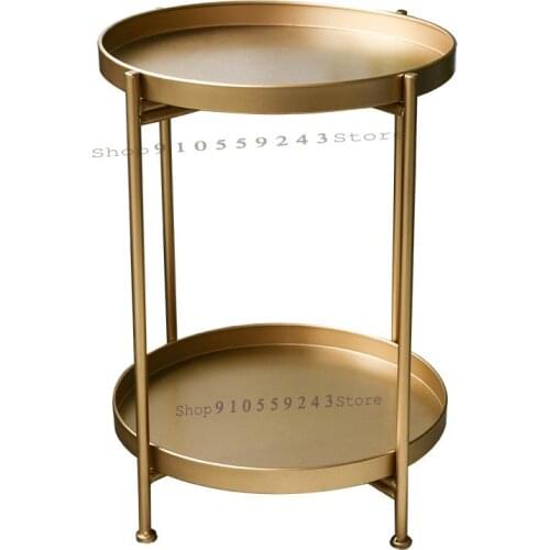 Nordic Simple Wrought Iron Double-layer Small Coffee Table Side Table Corner Table Small Round Table Living Room Mini Sofa Round