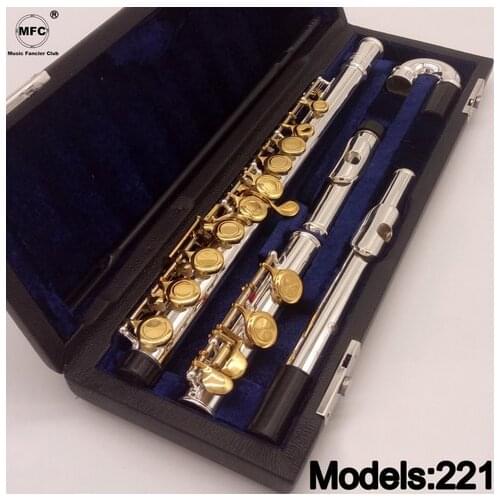 New MFC Professional Flute 221 Silver Plated Flute Gold Key Intermediate Student Curved Headjoint Flutes C Leg 16 Hole Close