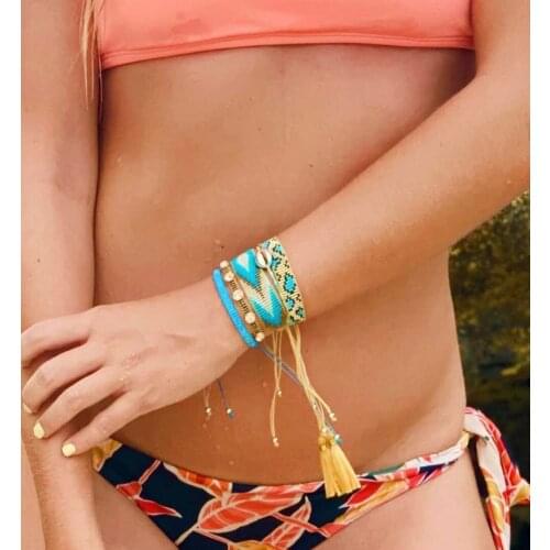 Charming Bohemian Shell Diamond Bracelets Miyuki Beads Woven Leopard Pattern Bead Bracelet Women Ethnic Beach Hand Jewelry