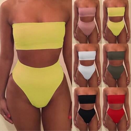 Solid Bikini Brazillian Swimsuit Women Bikini Set Sexy Off Shoulder Swimwear Female Swimming Biquini Maillot De Bain Femme