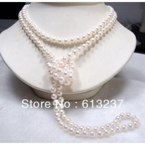Hot free Shipping new 2015 Fashion Style diy 7-8mm White freshwater Pearl Necklace 46 inch MY4508