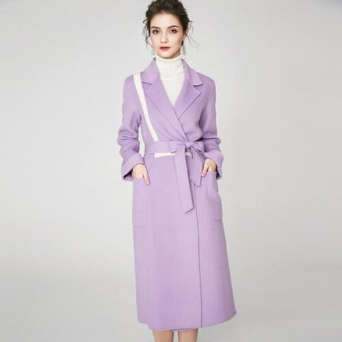 Women newest long patchwork woolen overcoat lady thin double-sided winter clothes female Loose and thin Frenulum cashmere coat