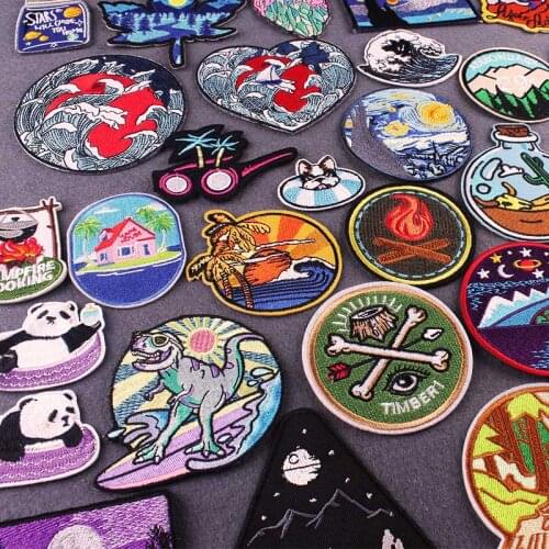 Embroidery Patch Camping Adventure Patch Iron On Patches For Clothing DIY Outdoor Badge Patches For Clothes Applique Accessory