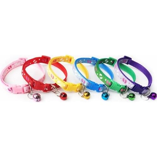 10pcs adjustable cat collar dog accessories pet dog double footprints small bell dog chain pet supplies multi-color options