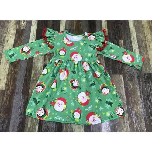 Christmas green long sleeve dress toddler girls kid dress