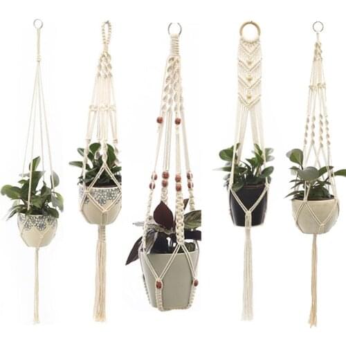 Handmade Macrame Plant Hanger Flower Pot Baskets Hanging Net Cotton for Home Wall Decoration Vertical Garden Tools