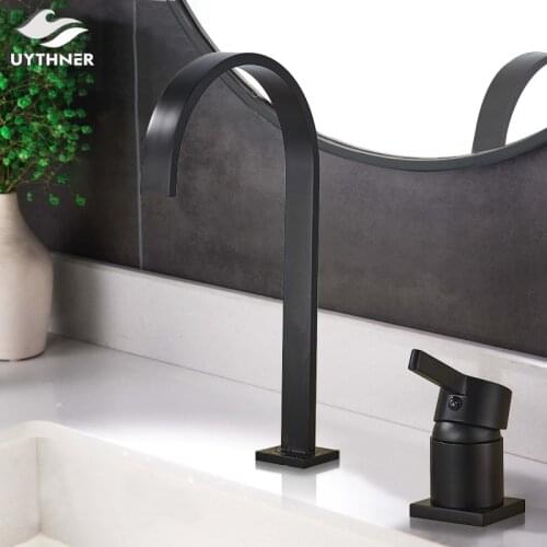 Uythner Matte Black Basin Faucet Bathroom Sink Faucets Basin Mixer 360 Rotate Basin Waterfall Faucet Hot Cold Water Mixer Tap