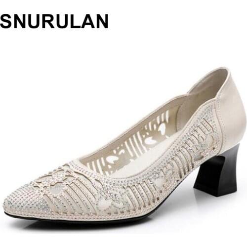 SNURULANBest selling 2020 new spring microfiber hollow rhinestone pointed shoes high heel shoes fashion elegant women shoes big