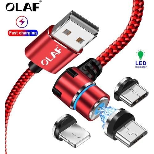 OLAF LED 90 Degree USB Magnetic Cable For iPhone XS Samsung S9 Xiaomi Huawei Fast Charging Magnetic Micro usb type c usbc cable