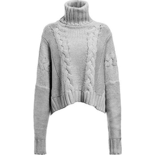 Autumn And Winter Knit Sweater Loose Large Size Solid Color High Neck Longsleeve Twist Short Sweater Fashion Bat Sleeve Pullover