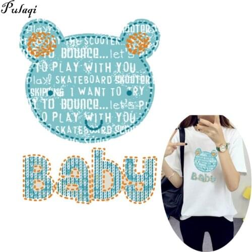 Pulaqi Cartoon Cute Bear Iron On Patches Heat Transfer Stickers For Clothing A-level Washable Heat Press Painted Appliqued D