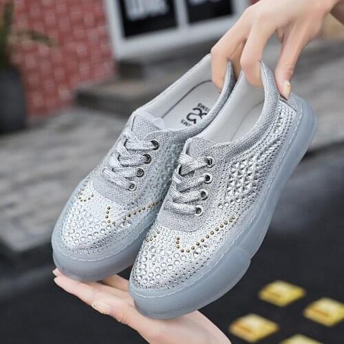 Womens Shoes Diamond Crystal Jelly Flat Shoes Transparent Trendy Fashion Casual Shoes Elegant Walking Shoes Bright Board Shoes