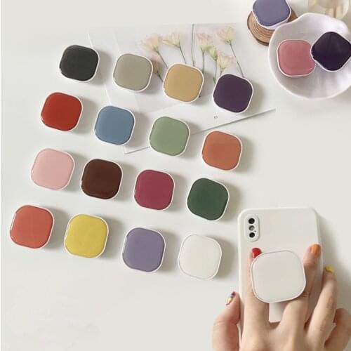 Universal Solid Color Macaron Square Epoxy Bracket Phone Ring Holder Griptok For iPhone 12 Samsung Grip Tok Phone Socket Support