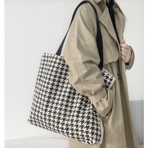 High Capacity Houndstooth Pattern Handbag Womens Shopping Travel Multifunction Shoulder Bag Exquisiteness Casual Retro Satchels