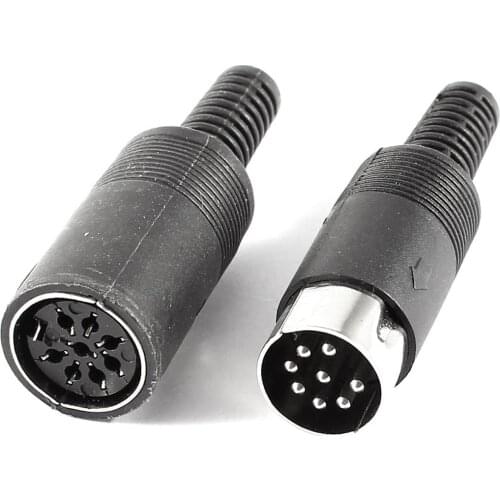 WSFS Hot Pair Black DIN 8 Pin Female + Male Plug Socket Audio AV Connector