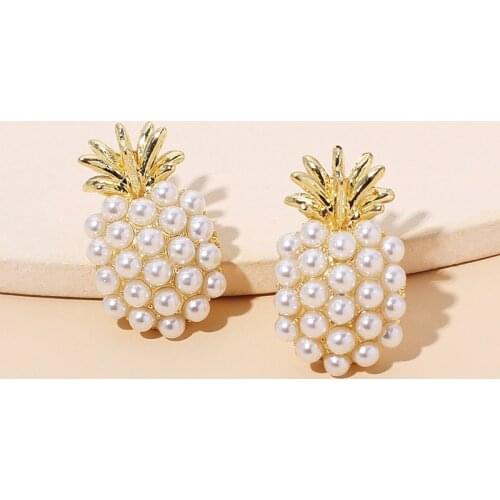 KMVEXO 2021 New Korean Pineapple Fruit Pearl Drop Earrings for Women Summer Girl Cute Pearls Earring Party Wedding Jewelry