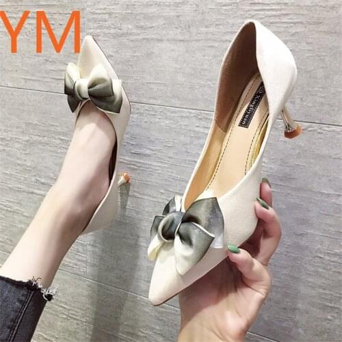 Womens High Heel Brand Shallow Mouth Shoes Womens Shoes Pointed Bow Wine Glass Heel Summer Sexy Party Shoes Wedding Shoes 40