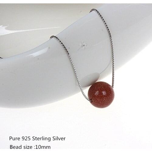 Buyee 100% 925 Sterling Silver Fashion Female Necklace 10mm Natural Aventurine Stone Beads Necklace for Women Fashion Jewelry