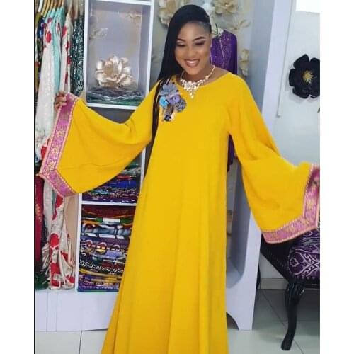 Islamic Clothing Abayas For Women Loose Femme Robe Bat Sleeve Applique Solid African Dresses Abaya Turkey Maxi Dress Daily