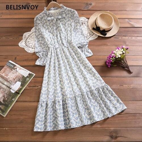 Spring 2021 Women Fashion Women Dress Chiffon New Fashion Female Printed Casual Flare Sleeve Dresses Elegant A-line Vestidos