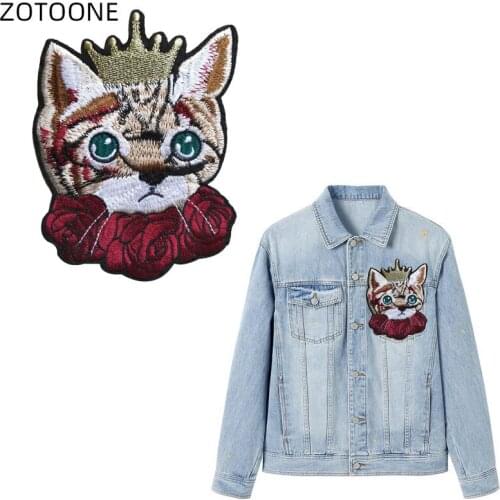 ZOTOONE Cartoon Cat Crown Embroidery Patch Iron on Patches for Clothes Sewing Applique Diy Wholesale Cute Badges for Kids D