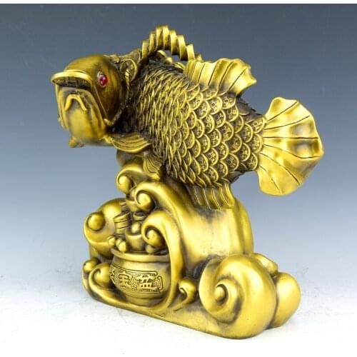 2020 business Bring in wealth treasure HOME office Money Drawing efficacious Talisman Golden Fish Arowana FENG SHUI Brass statue