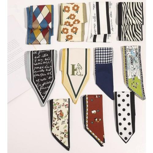 2021 Multi-style Multi-purpose Silk Scarf Headband Polka Dot Scarf Headband Tie Bag Kerchief Women Girl Accessories Headwear
