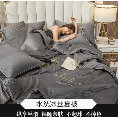 4PCS Set Summer Solid Bedding New 100% Silk Bed Linens Washed Cotton Throw Blankets Summer Comforter Air Condition Quilts Duvet