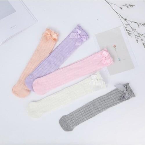 5 Pair Baby Girls Socks Knee High with Bows Princess Socks Girl Cute Baby Sock Long Tube Kids Children Bow tie vertical stripes