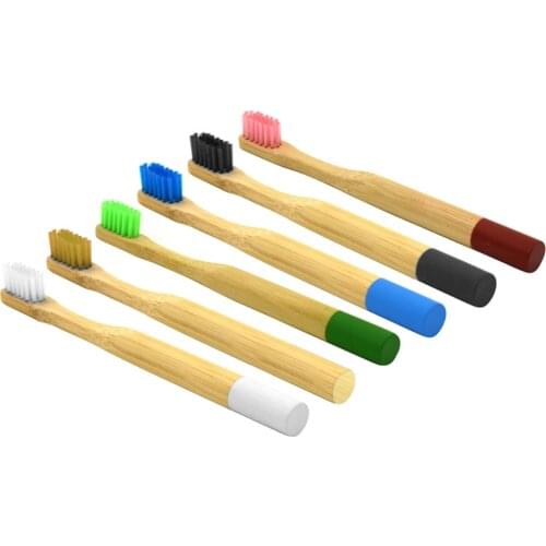 New 1Pc 6 Color Eco-friendly Children Colorful Bamboo Handle Nature Wooden KidsToothbrush Soft Bristle Cleaning Tooth Brush