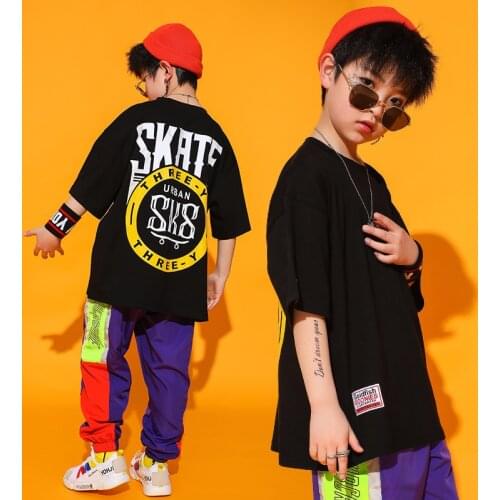 Child Dance Wear Jazz Ballroom Dancing Costumes Black T Shirt Pants Modern Show Hip Hop Costumes for Girls Boys Clothes Wear