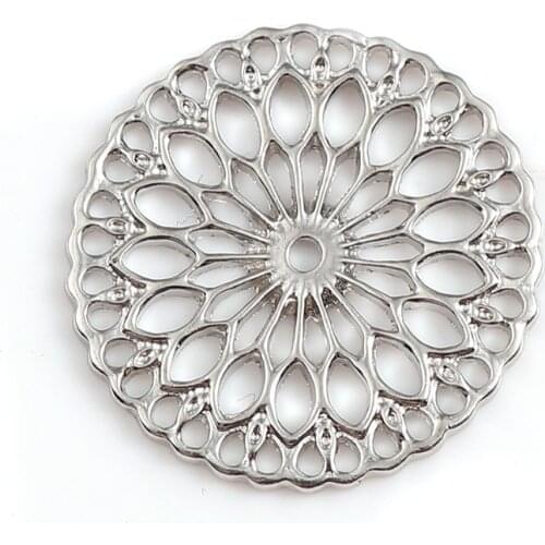 DoreenBeads Zinc Based Alloy Flower Of Life Pendants Round silver color Gold Color Flower Style DIY Charms 30mm Dia, 10 PCs