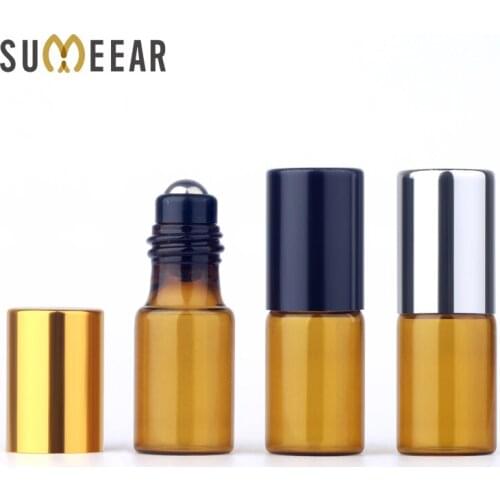 100Piece/Lot 3ML Essential Oil Bottles Amber Glass Bottle Roll On Refillable Perfume Bottle Travel Mini Empty Cosmetic Container