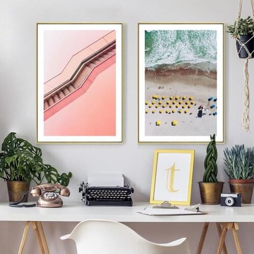 Maeham Nordic Pink stairs sea wall art Canvas Painting Prints Landscape Posters for Living Room Morden contracted Home Decor