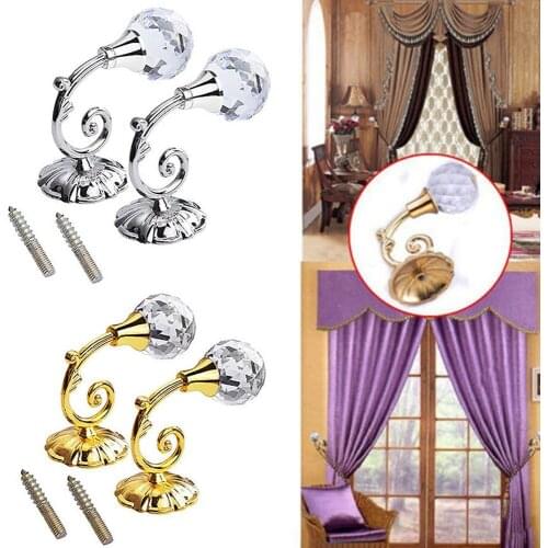 Classic Retro Hooks 2X Large Metal Crystal Glass Curtain Holdback Wall Tie Back Hanger Holder For Living room Curtain Decoration
